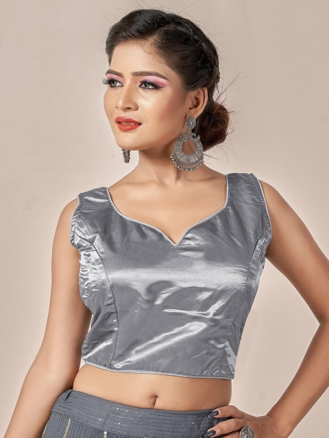 

HIMRISE Grey Solid Saree Blouse