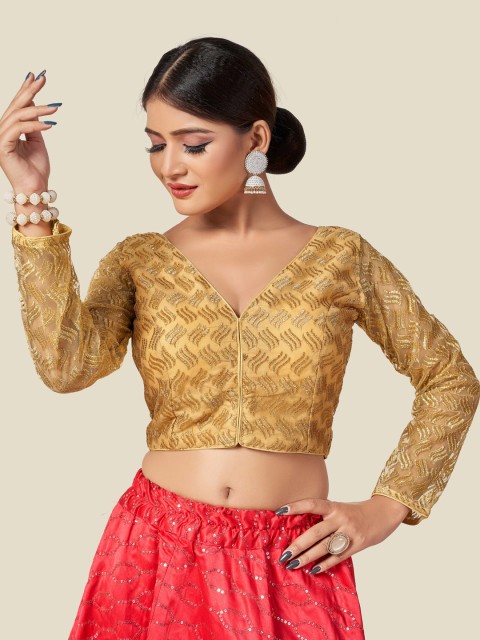 

HIMRISE Golden Embroidered Saree Blouse, Gold