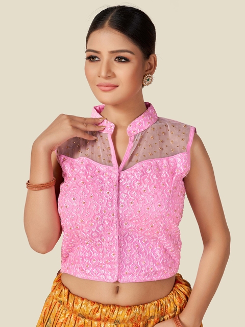 

HIMRISE Women Pink Embroidered Saree Blouse