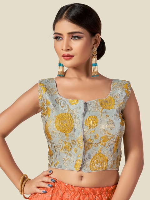 

HIMRISE Women Yellow Jacquard Weave Saree Blouse