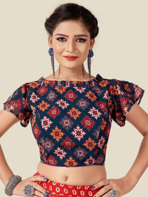

HIMRISE Women Blue Printed Cotton Saree Blouse