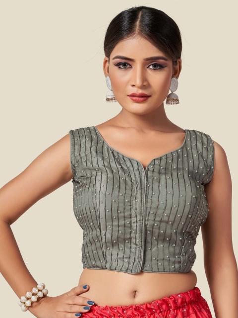 

HIMRISE Women Grey Woven Design Saree Blouse