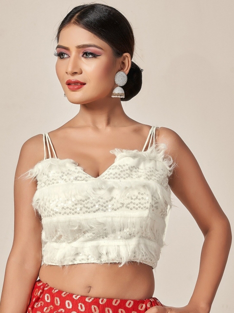 

HIMRISE Women White Woven Design Silk Saree Blouse