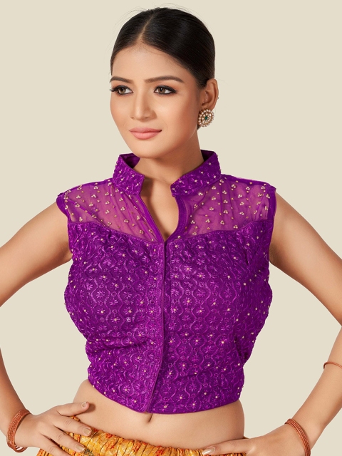 

HIMRISE Purple Woven Design Silk Saree Blouse