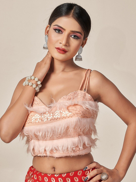 

HIMRISE Women Peach-Coloured Woven Design Saree Blouse