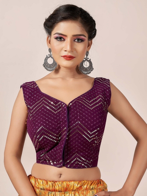 

HIMRISE Purple Embellished Saree Blouse, Violet