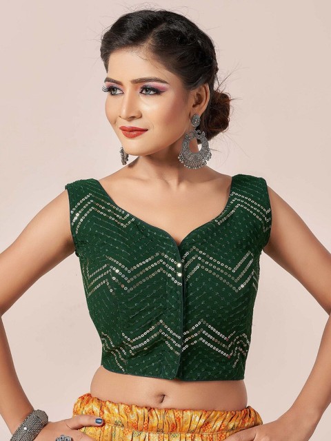 

HIMRISE Green Sequins Embellished Sleeveless Saree Blouse