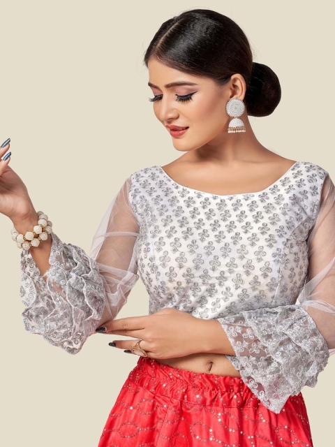 

HIMRISE White Embroidered Saree Blouse