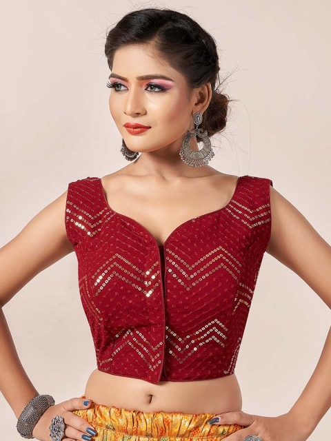 

HIMRISE Women Red Woven Design Saree Blouse