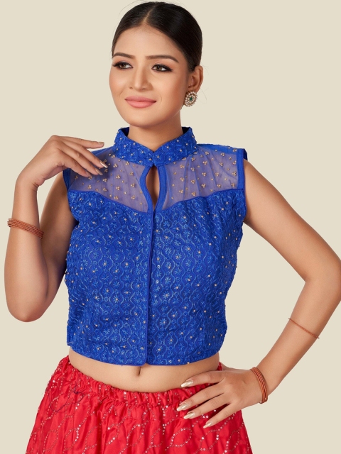 

HIMRISE Blue Embroidered Saree Blouse