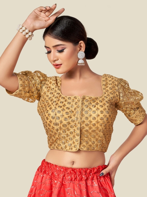 

HIMRISE Gold-Coloured Embroidered Saree Blouse