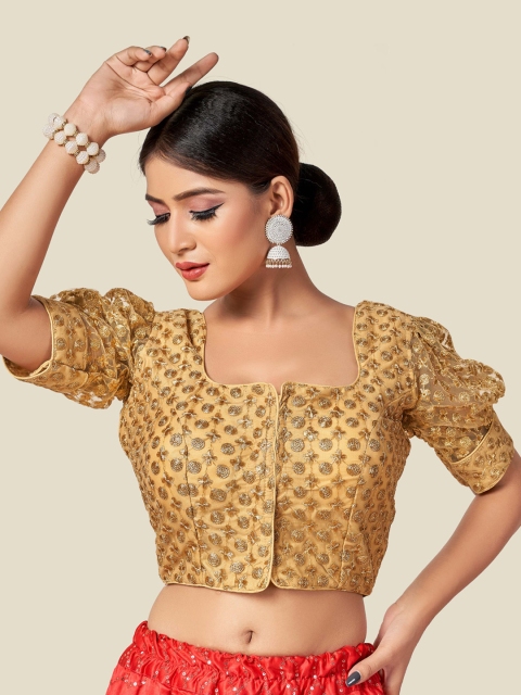 

HIMRISE Golden Embroidered Saree Blouse, Gold