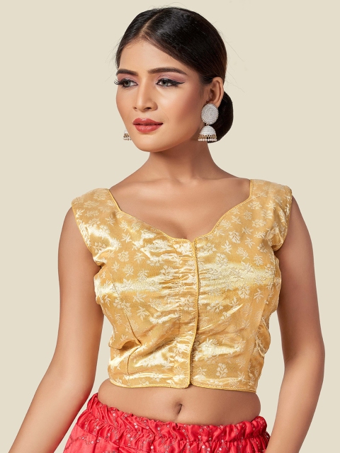 

HIMRISE Gold-Coloured Woven Design Brocade Saree Blouse