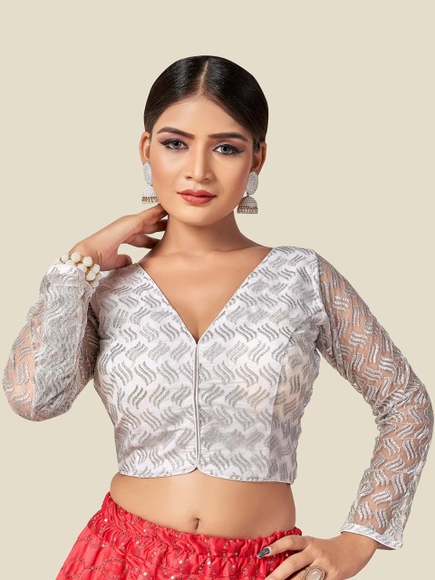 

HIMRISE Women White Embroidered Saree Blouse