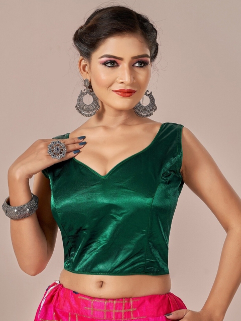 

HIMRISE Women Green Solid Saree Blouse