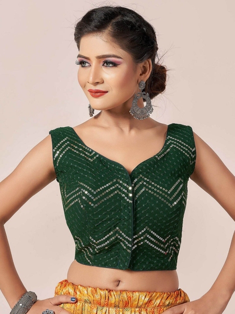 

HIMRISE Green Woven Design Saree Blouse