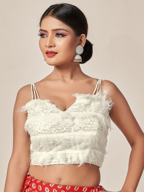

HIMRISE Women White Woven Design Silk Saree Blouse