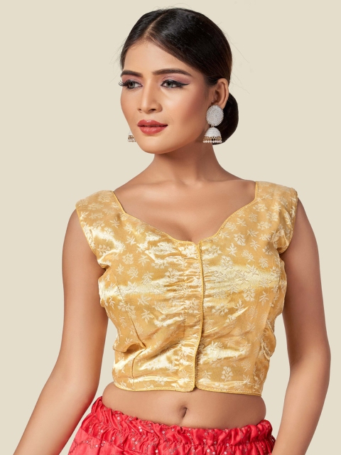 

HIMRISE Women Golden Colored Embroidered Brocade Saree Blouse, Gold
