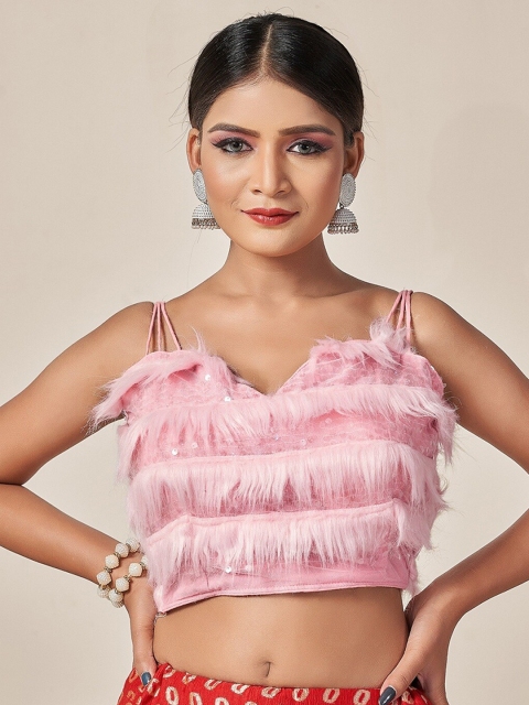 

HIMRISE Women Pink Woven Design Silk Saree Blouse