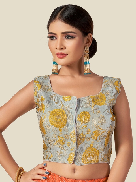 

HIMRISE Grey & Yellow Woven Design Saree Blouse