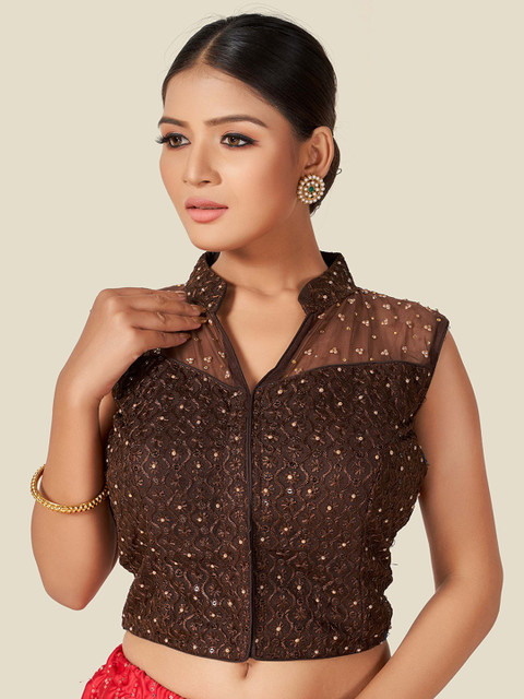 

HIMRISE Women Brown Woven Design Saree Blouse