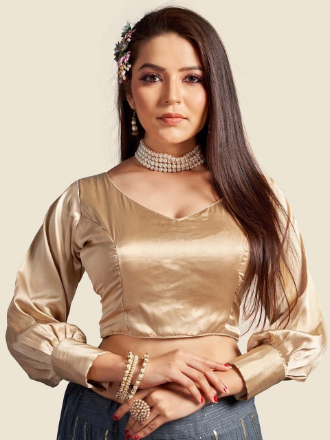 

HIMRISE Women Gold-Coloured Solid Silk Saree Blouse