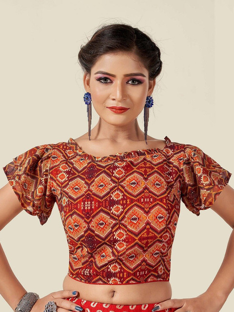 

HIMRISE Maroon Printed Saree Blouse