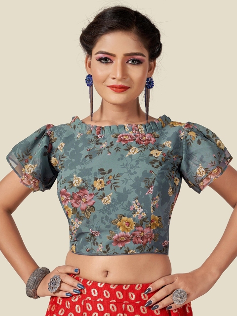 

HIMRISE Women Grey Floral Printed Saree Blouse
