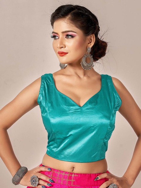 

HIMRISE Women Blue Solid Sleeveless Saree Blouse