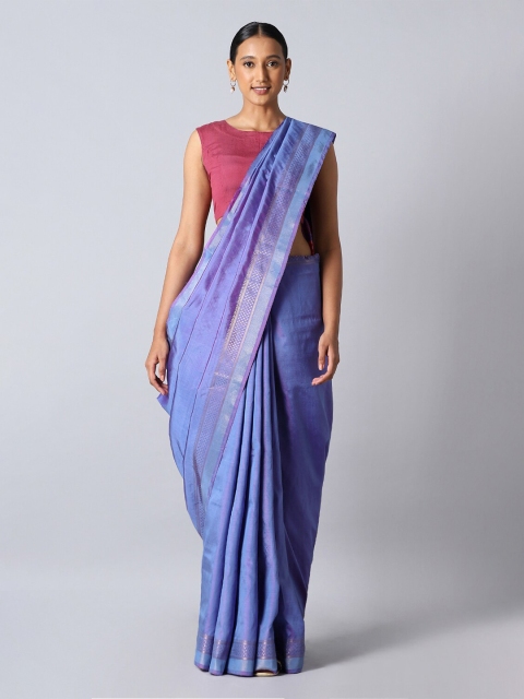 

Taneira Blue & Red Woven Zari Pure Silk Saree