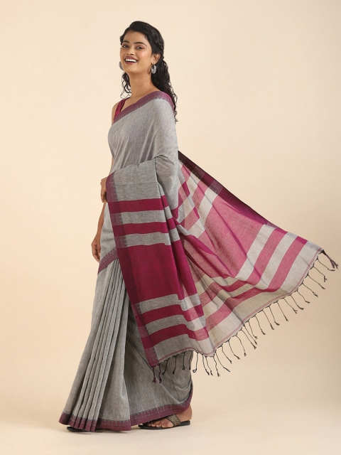 

Taneira Grey & Coral Pure Cotton Saree