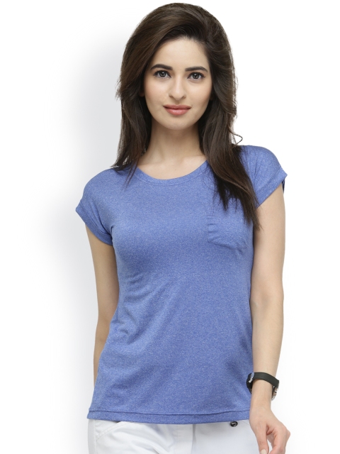 

plusS Women Blue Solid Round Neck T-shirt