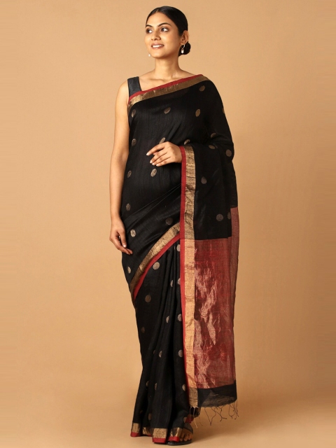 

Taneira Black & Red Woven Design Zari Pure Silk Jamdani Saree