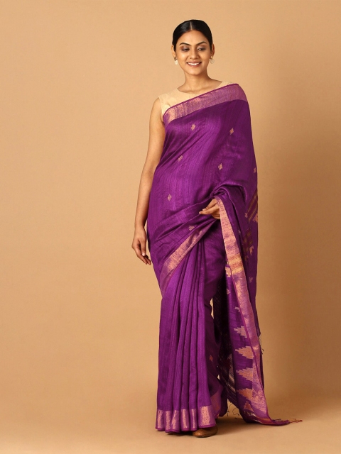 

Taneira Violet & Gold-Toned Woven Design Pure Silk Jamdani Saree