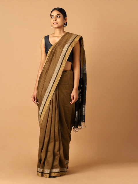 

Taneira Brown & Gold-Toned Zari Pure Silk Jamdani Saree