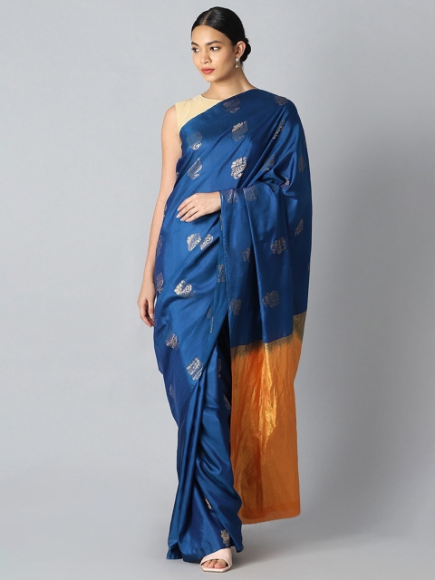

Taneira Blue & Gold-Toned Ethnic Motifs Zari Pure Silk Saree