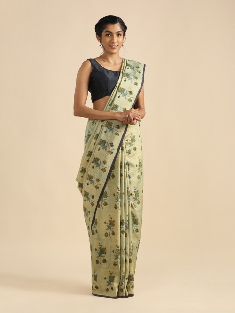 

Taneira Blue & Green Pure Silk Ajrakh Block Print Saree