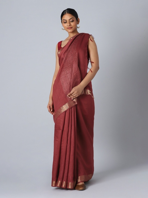 

Taneira Red & Gold-Toned Zari Pure Silk Bhagalpuri Saree