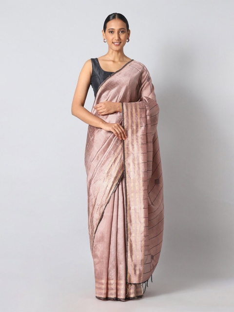 

Taneira Pink & Black Woven Design Zari Pure Silk Bhagalpuri Saree