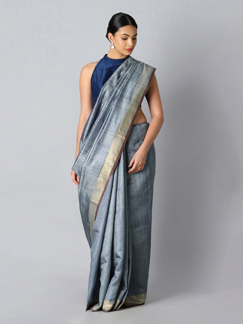 

Taneira Grey & Gold-Toned Bandhani Zari Pure Silk Bhagalpuri Saree