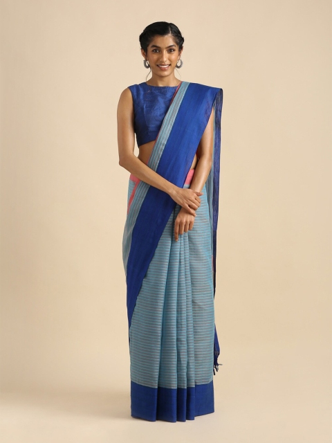 

Taneira Blue & Pink Striped Pure Cotton Narayan Peth Saree