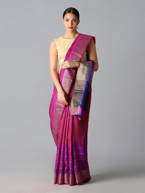 

Taneira Women Pink & Blue Woven Design Zari Pure Silk Saree