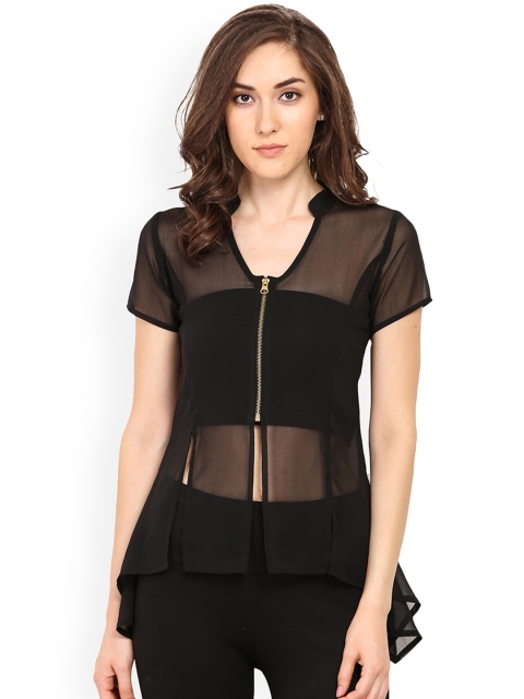 

Trend Arrest Women Black Sheer High-Low Top