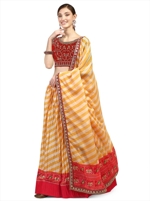 

UNAVAILABLE BUT AT YOUR FINGERTIPS Cream-Coloured & Red Embroidered Semi-Stitched Lehenga & Unstitched