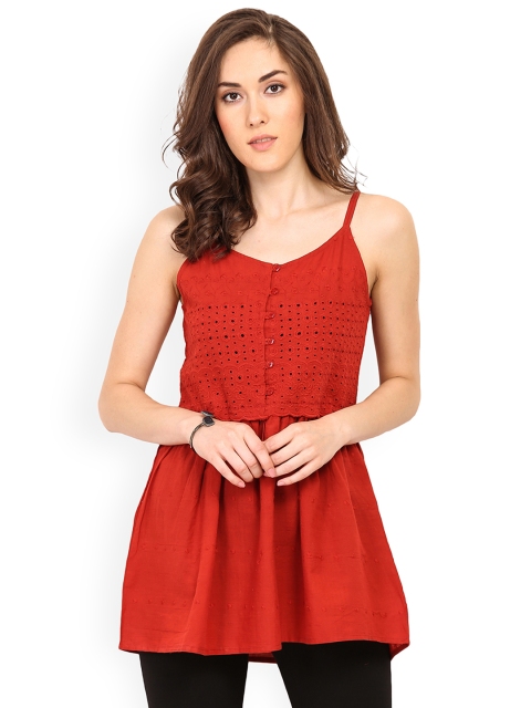 

Trend Arrest Women Rust Brown Self-Design A-Line Top