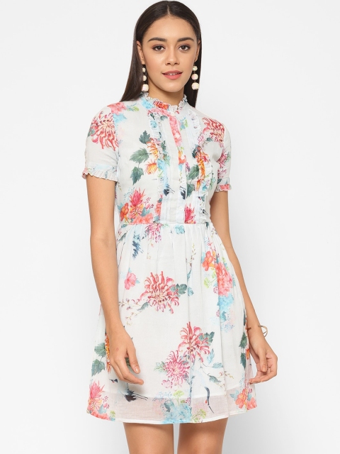 

VALBONE Women White & Pink Floral Dress