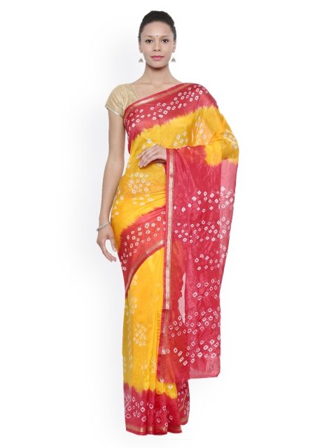 

Pavechas Yellow & Red Poly Chiffon Bandhani Printed Saree