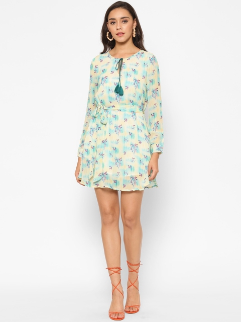 

VALBONE White & Yellow Floral Tie-Up Neck Dress