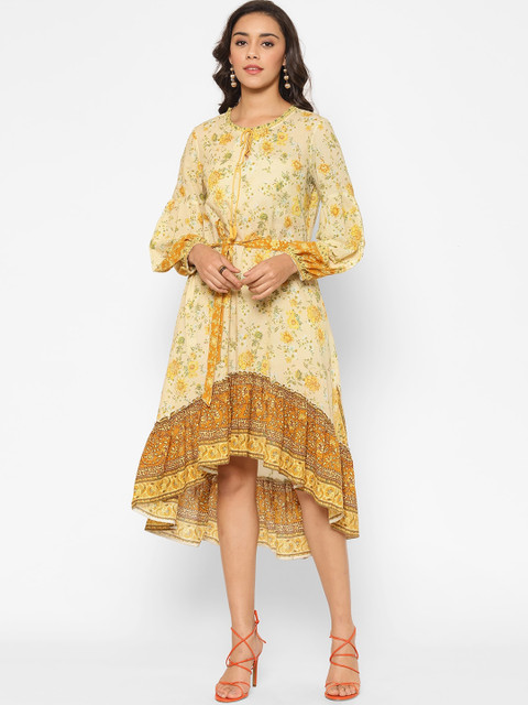 

VALBONE Yellow & Green Floral A-Line Dress