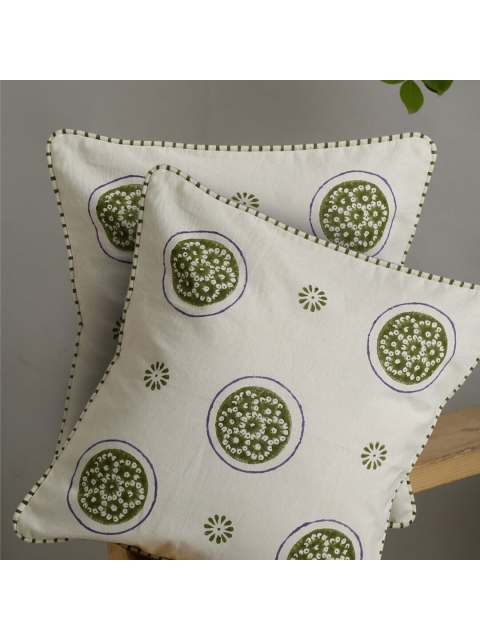 

EK BY EKTA KAPOOR Utkarsh Mandala Set of 2 Block Print Pure Cotton Square Cushion Covers, White